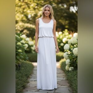 NEW•L-1X•CREME DE LA CREME LIVE IN LUXE WHITE BOHO MAXI DRESS W POCKETS